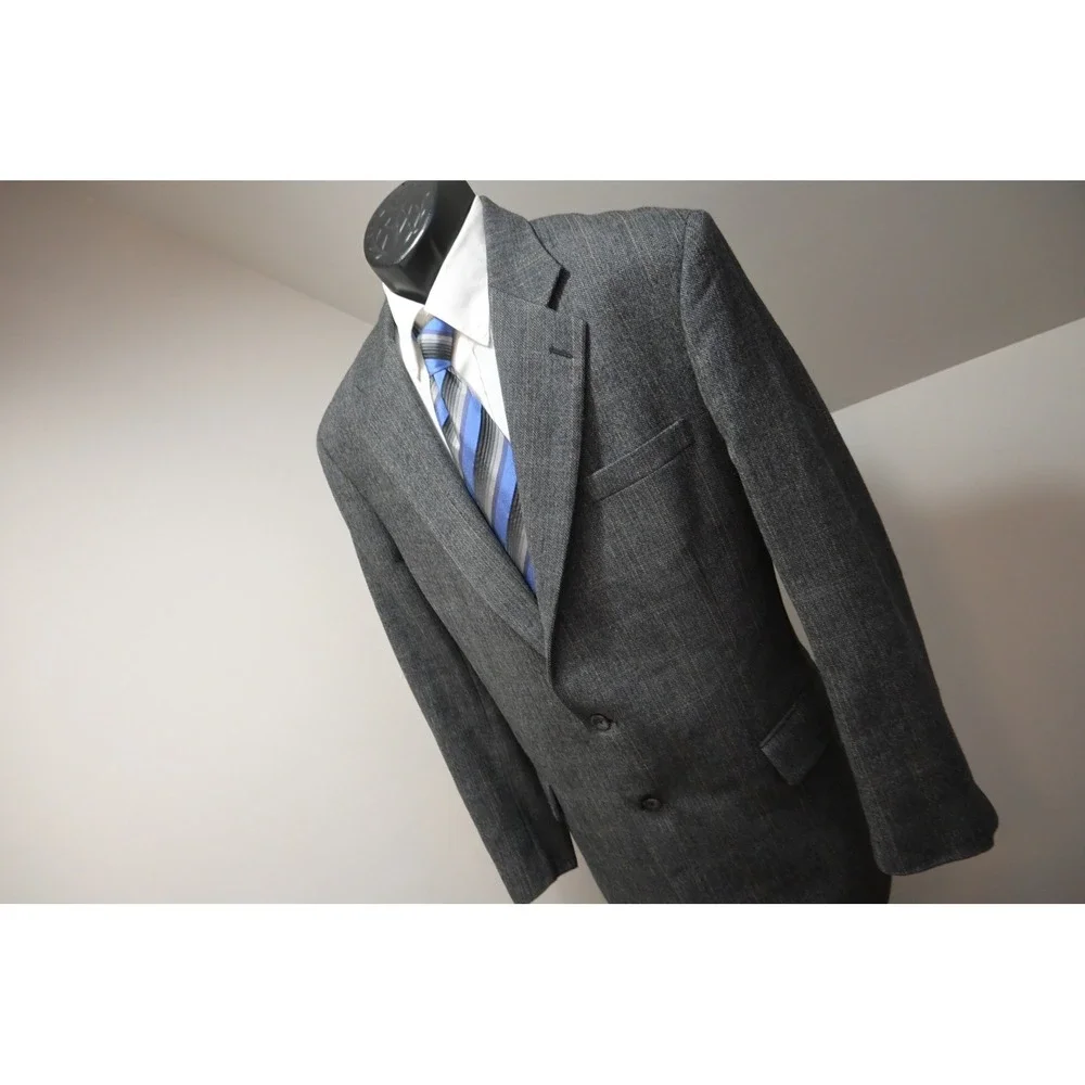 Jos. A. Bank Blazer Mens 43L Grey Herringbone Pinstripe Wool Blend Two Button